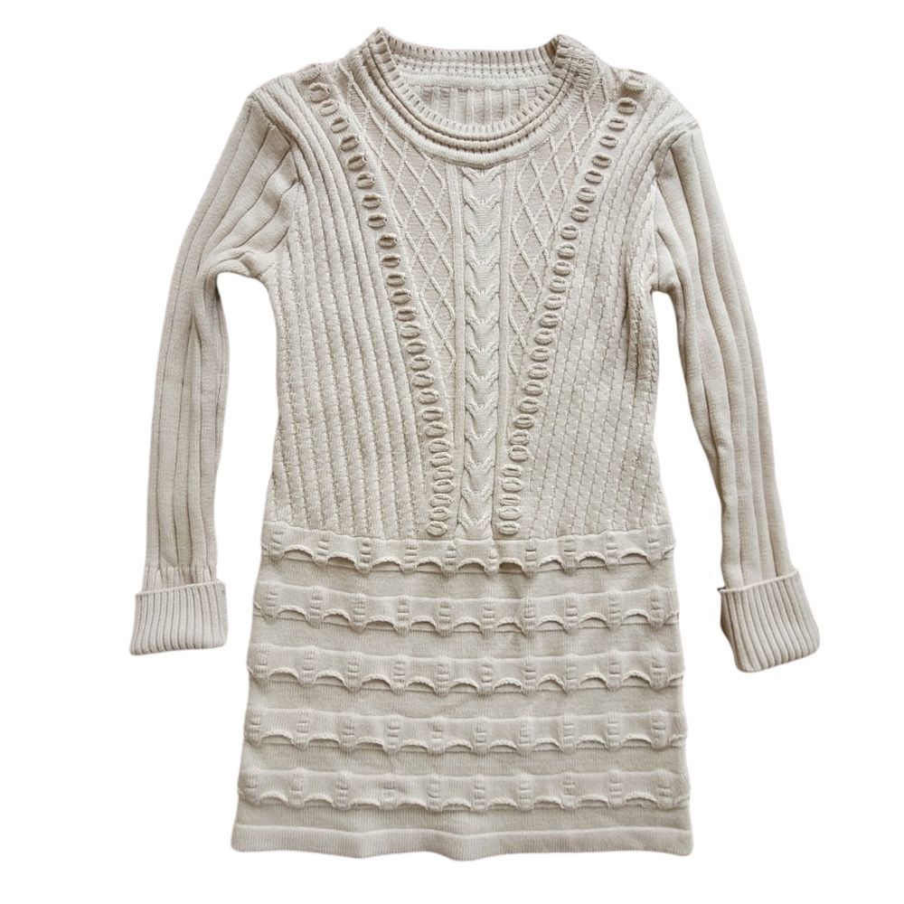 Soft Cream Diamond Hand Knit Sweater Women's Small